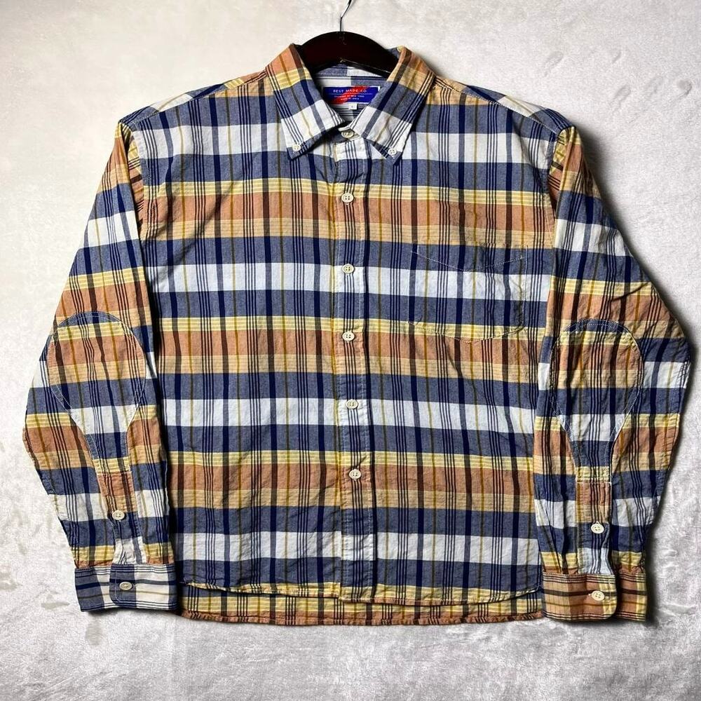Best Made Co Button Down Shirt Men's L Natural Lightweight Cotton Plaid Luxury